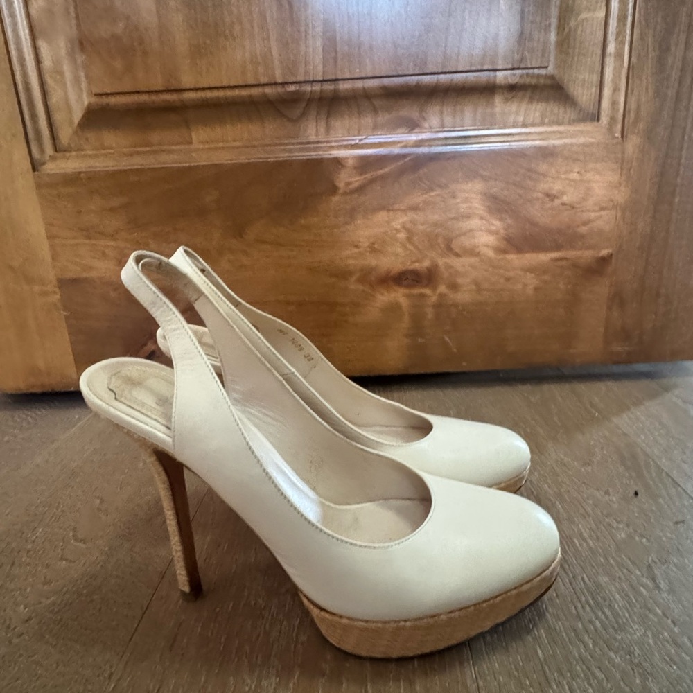 Dior Cream Platform Slingback Heels